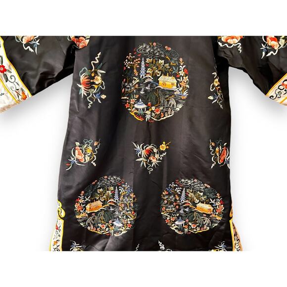 Vintage Chinese ESME Embroidered 100% Silk Circa 1950's Mandarin Kimono Robe L - Picture 8 of 16